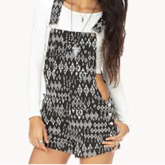 Wet Seal Denim - [wet seal] Aztec Print Denim Overalls Shorts